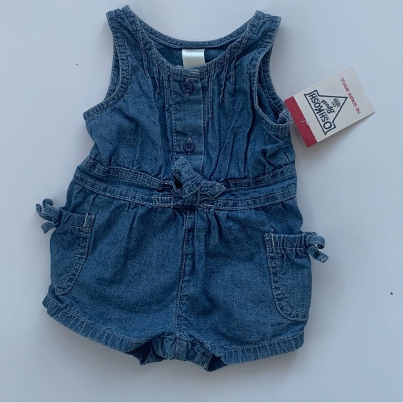 OshKosh B'gosh Baby Girl Denim Romper Jumpsuit Size 6 Months, New with Tags! - Picture 1 of 6